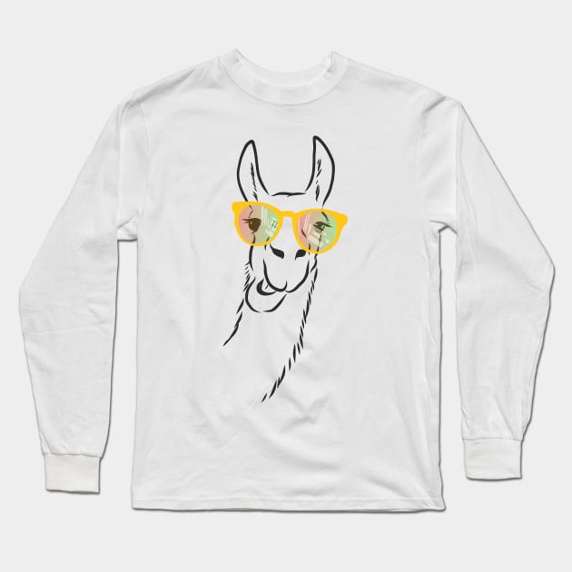 cute llama in fashionable glasses Long Sleeve T-Shirt by Elala